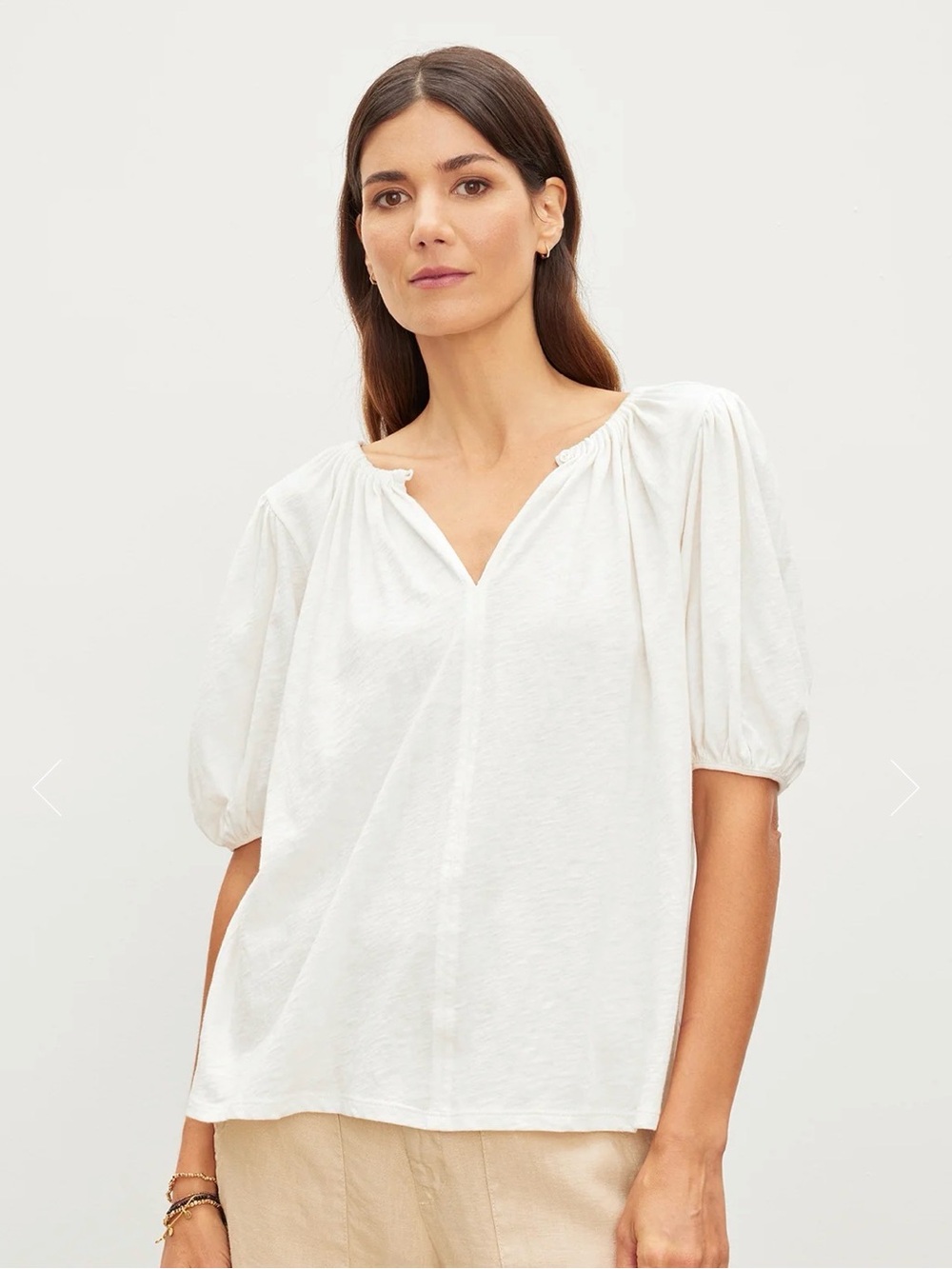 Velvet by Graham & Spencer Lee relaxed tee vintage slub puff sleeve white XS